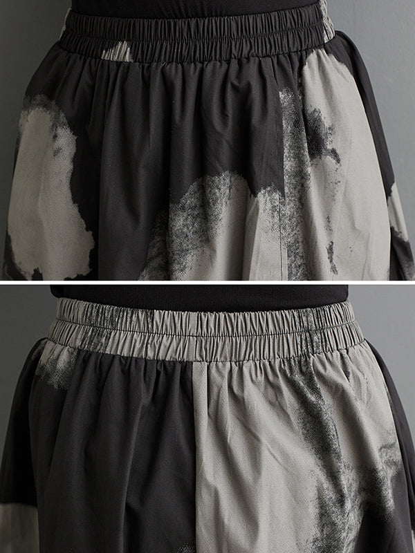 xakxx High Waisted Loose Asymmetric Elasticity Pleated Split-Joint Skirts