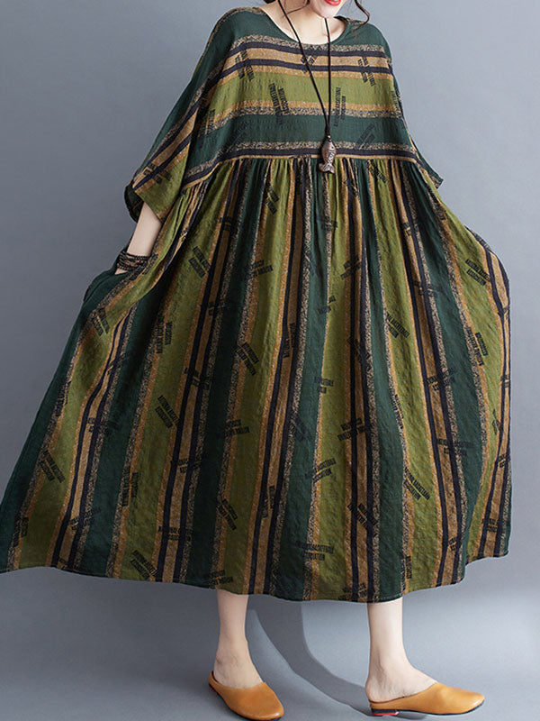 xakxx Loose Striped Round-Neck Midi Dresses