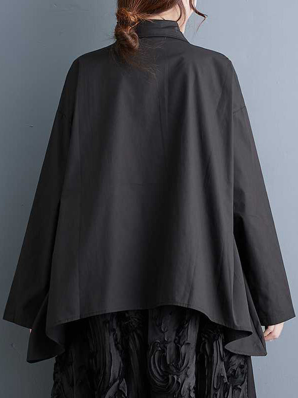 xakxx Long Sleeves Loose Asymmetric Printed Split-Joint Lapel Blouses