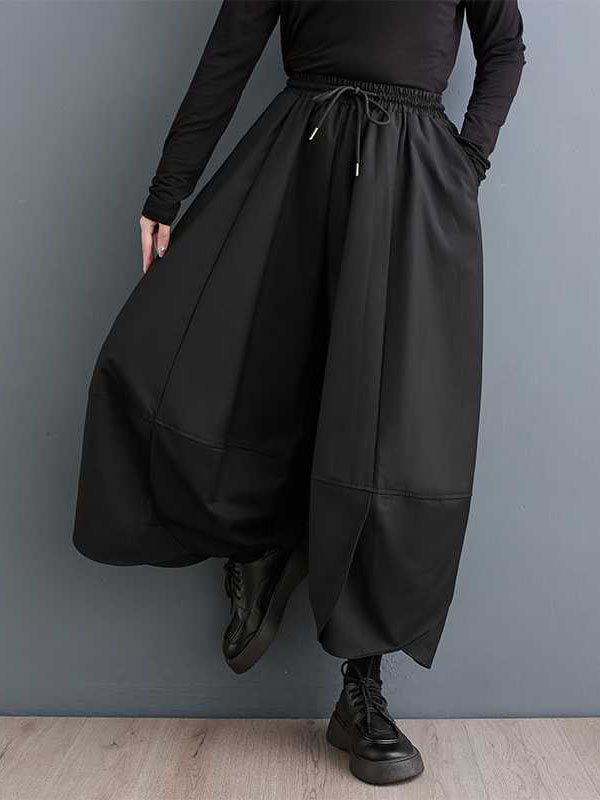 xakxx High Waisted Loose Drawstring Pleated Solid Color Pants Trousers