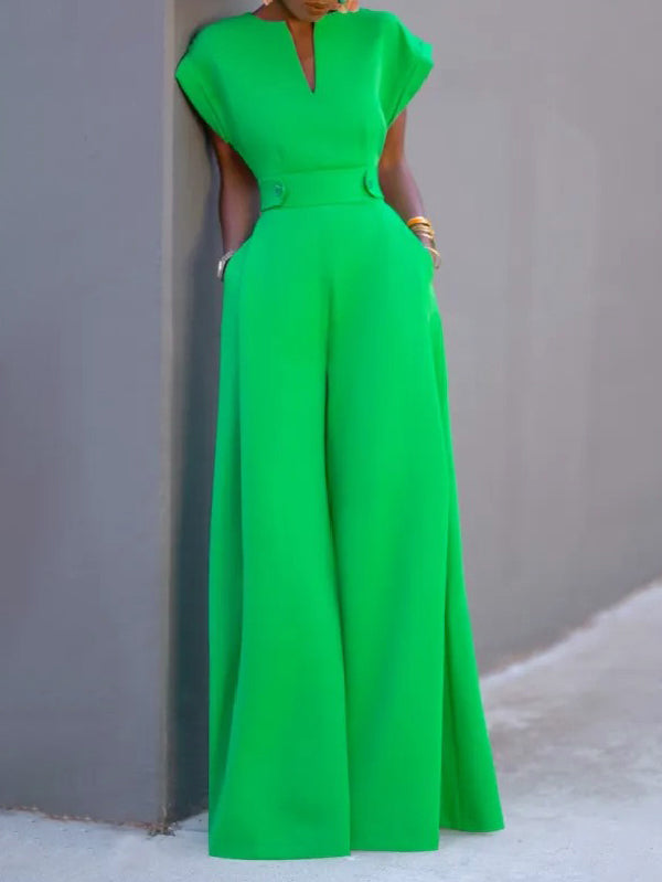 xakxx Urban Cap Sleeve Solid Color Wide Leg Jumpsuits