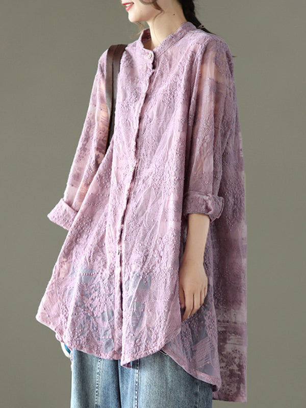 xakxx Vintage Loose Embroidered Lace Hollow Blouse