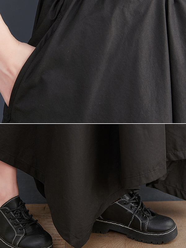 xakxx Cropped A-Line Drawstring Solid Color Pants Culotte
