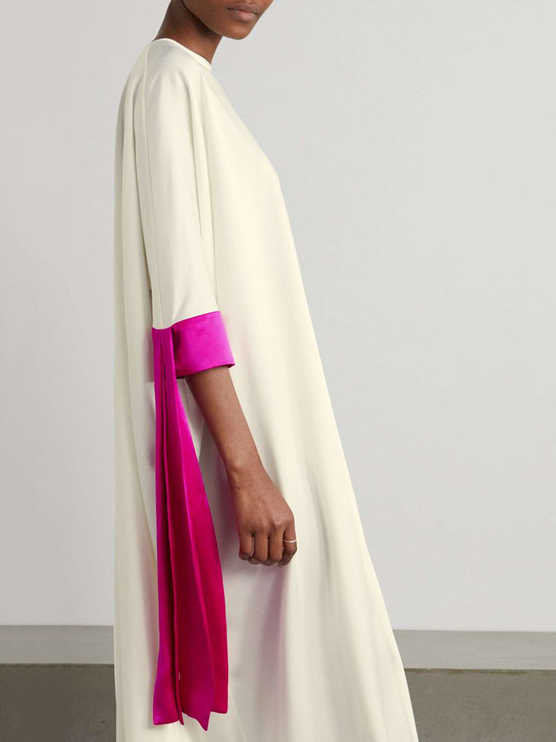 xakxx Loose Seven-Quarter Sleeves Contrast Color Round-Neck Midi Dresses