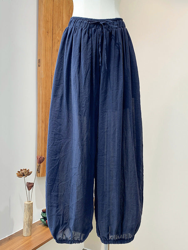 xakxx Vintage Wide Leg Loose Solid Color Bloomers Pants