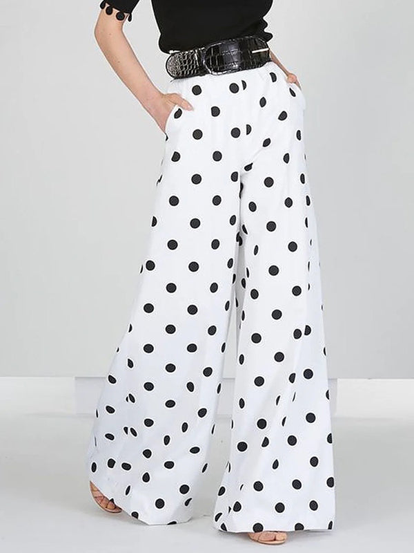 xakxx Loose Wide Leg Polka-Dot Casual Pants Bottoms