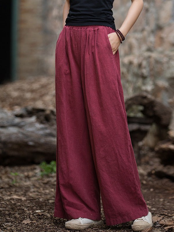 xakxx Wide Leg Elasticity Solid Color Pants Trousers
