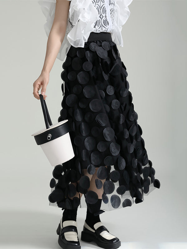 xakxx A-Line High Waisted Mesh Polka-Dot Solid Color Split-Joint Skirts Bottoms
