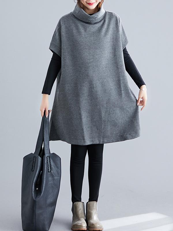 xakxx Casual Loose Short Sleeves Turtleneck Sweater Dress