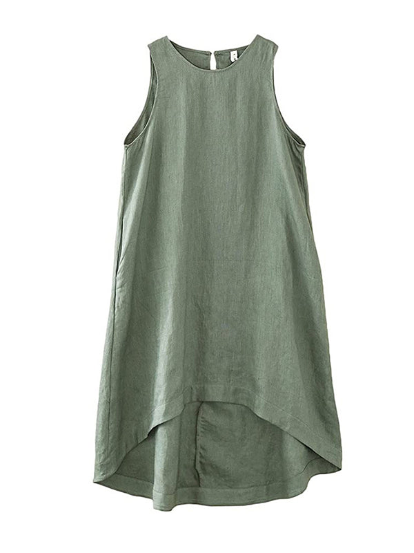 xakxx High-Low Loose Solid Color Round-Neck Midi Dresses
