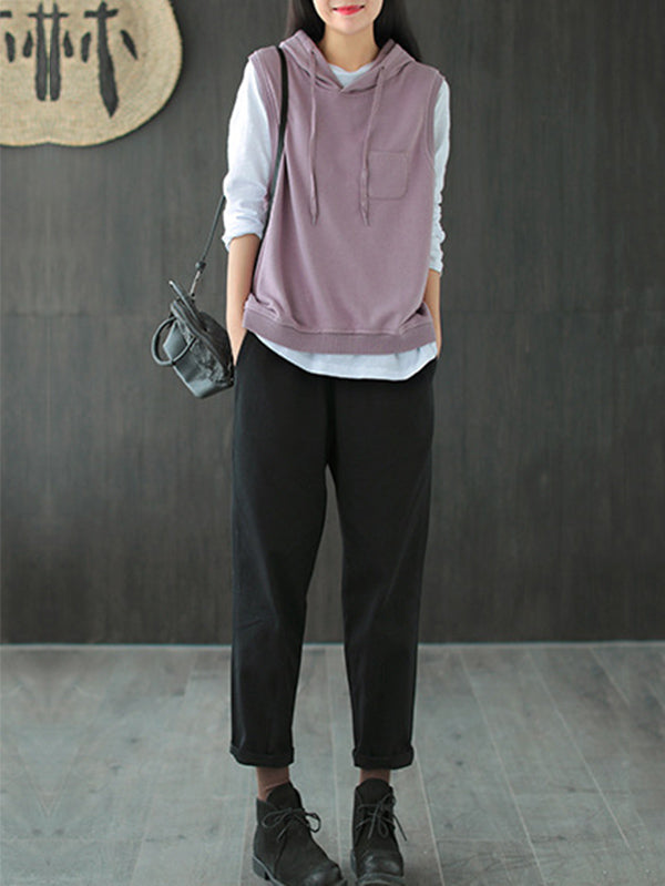 xakxx Artistic Retro Solid Hooded Vest