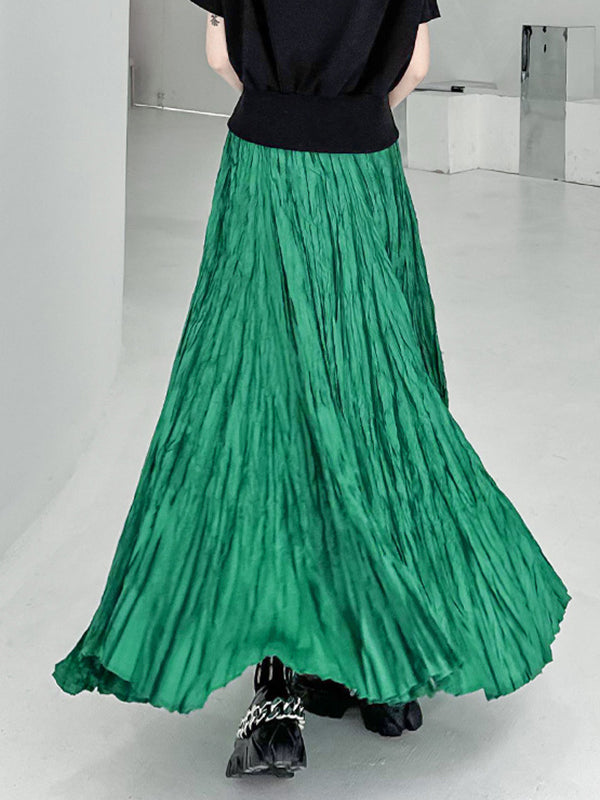 xakxx A-Line Irregular Clipping High-Waisted Pleated Solid Color Skirts