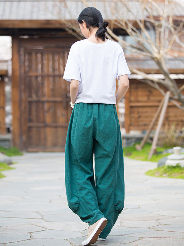 xakxx 7 Colors Casual Wide Leg High Waisted Solid Color Linen Pants