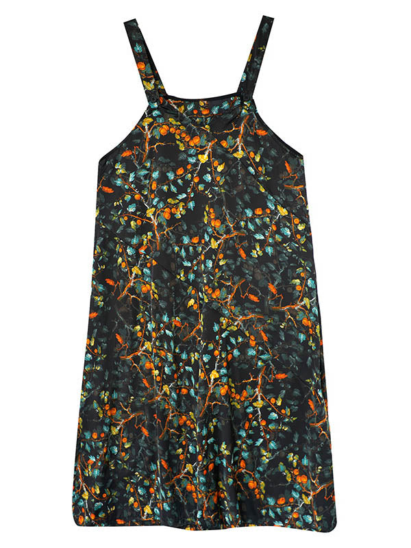 xakxx Loose Artistic Retro Ramie Cotton Floral Printed V-Neck Overalls
