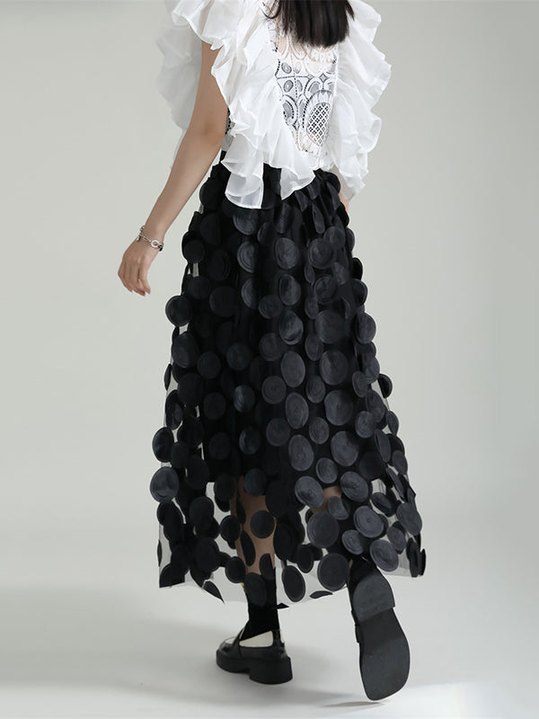 xakxx A-Line High Waisted Mesh Polka-Dot Solid Color Split-Joint Skirts Bottoms