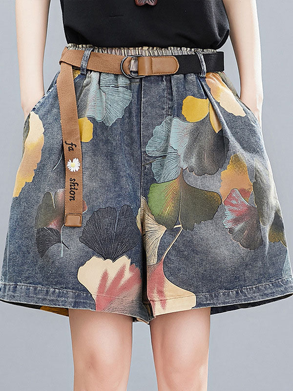 xakxx Original Floral Wide Leg Denim Shorts Bottoms