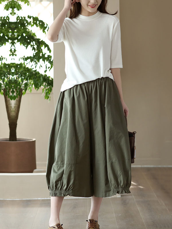 xakxx Cropped Pleated Wide Leg Casual Pants Bottoms