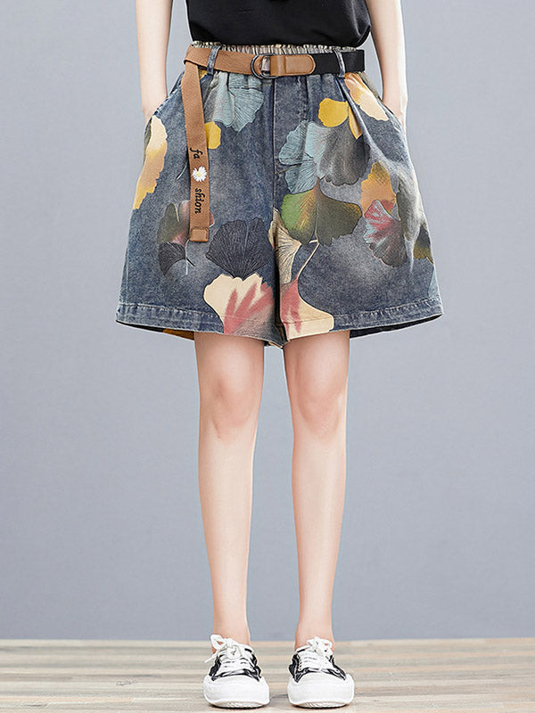 xakxx Original Floral Wide Leg Denim Shorts Bottoms