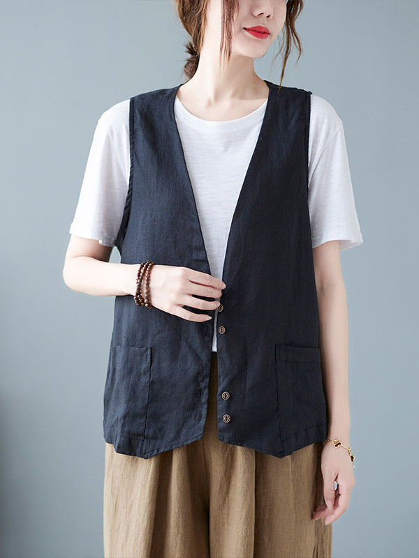 xakxx Simple Loose V-Neck Solid Color Vest