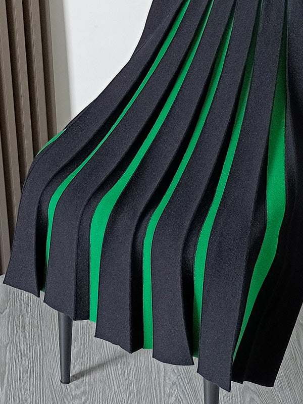 xakxx A-Line Loose Contrast Color Pleated Skirts Bottoms