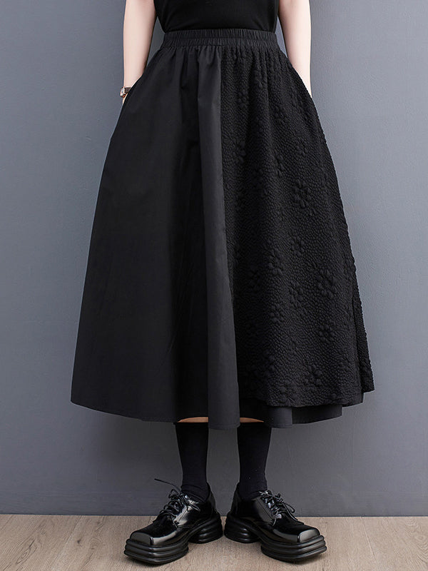 xakxx A-Line Loose Jacquard Solid Color Split-Joint Skirts Bottoms
