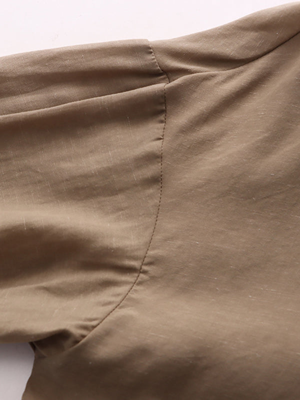 xakxx Solid Color Lapel Blouses&Shirts Tops
