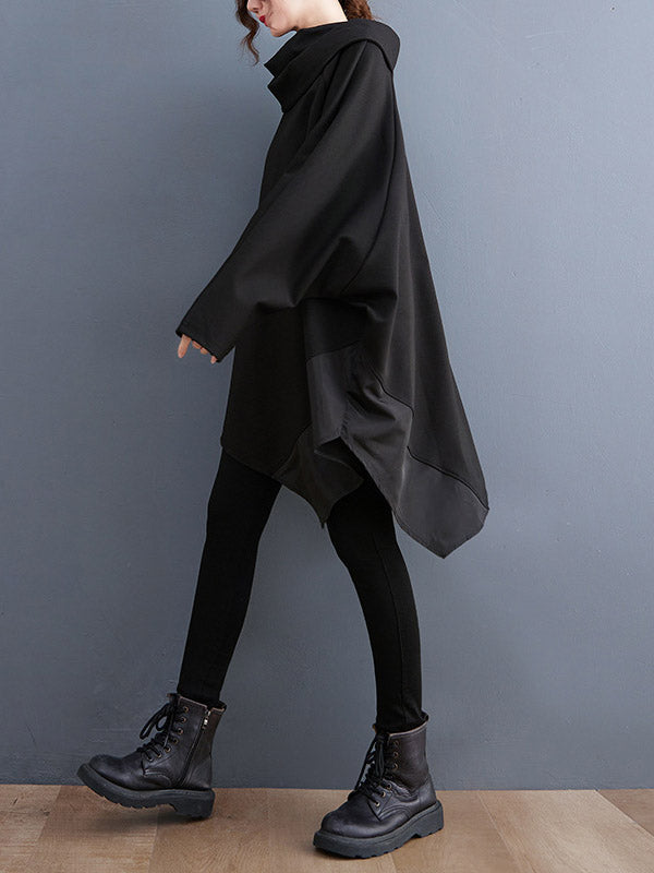 xakxx Long Sleeves Loose Asymmetric Split-Joint Zipper Heaps Collar Sweatshirt Tops