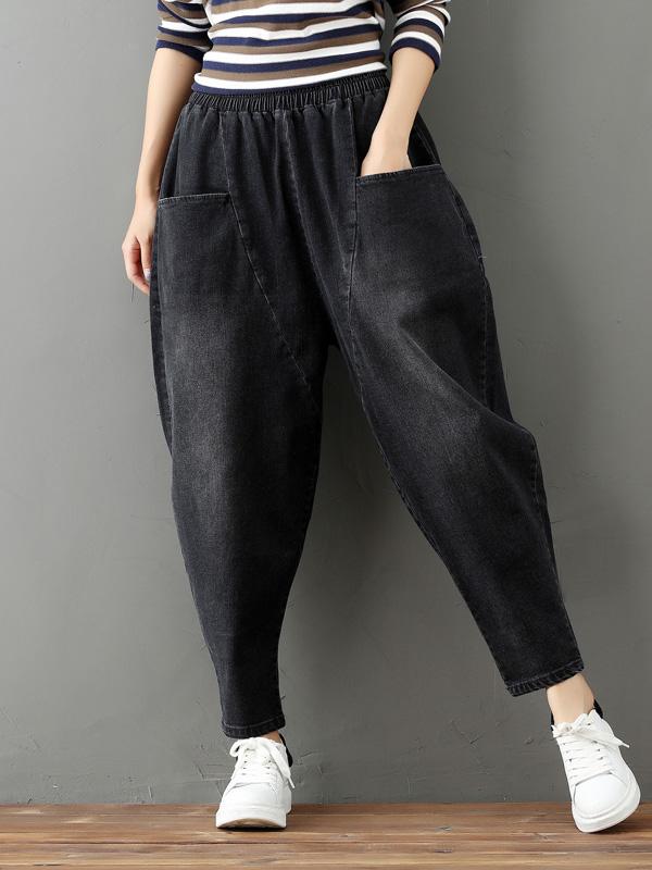 xakxx Cotton Vintage Gray-black Harem Jean Pants