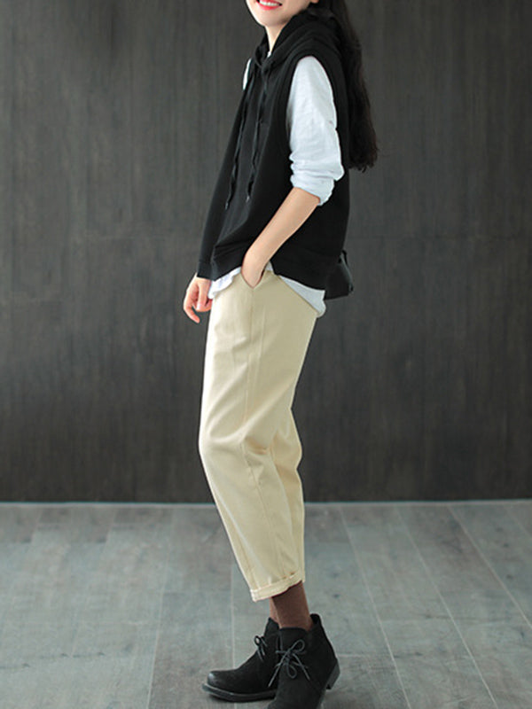 xakxx Artistic Retro Solid Hooded Vest