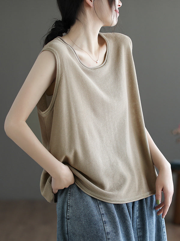 xakxx Loose Sleeveless Solid Color Round-Neck Knitting Vest Top
