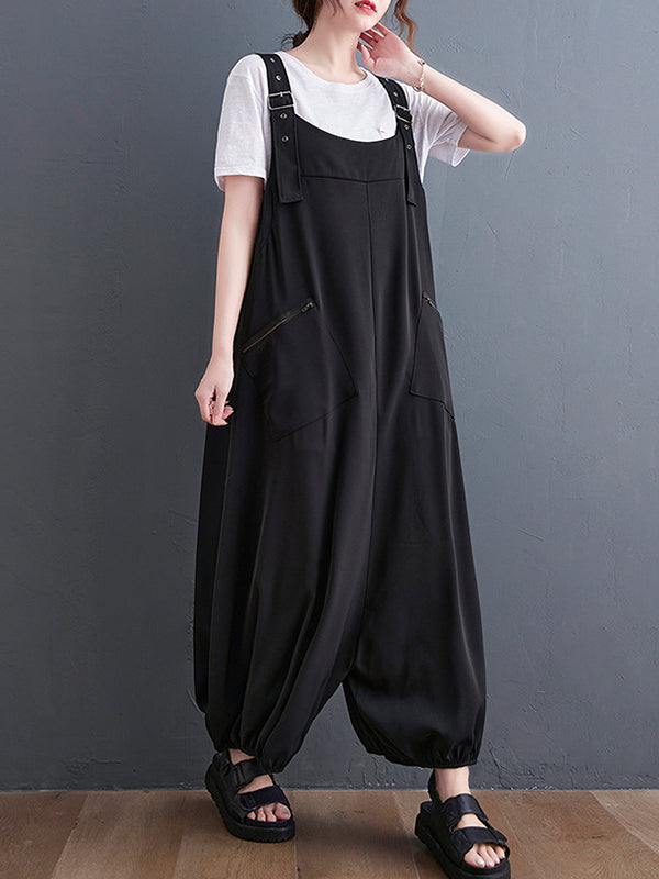 xakxx Loose Oversize Solid Color Zipper Jumpsuits Bottoms