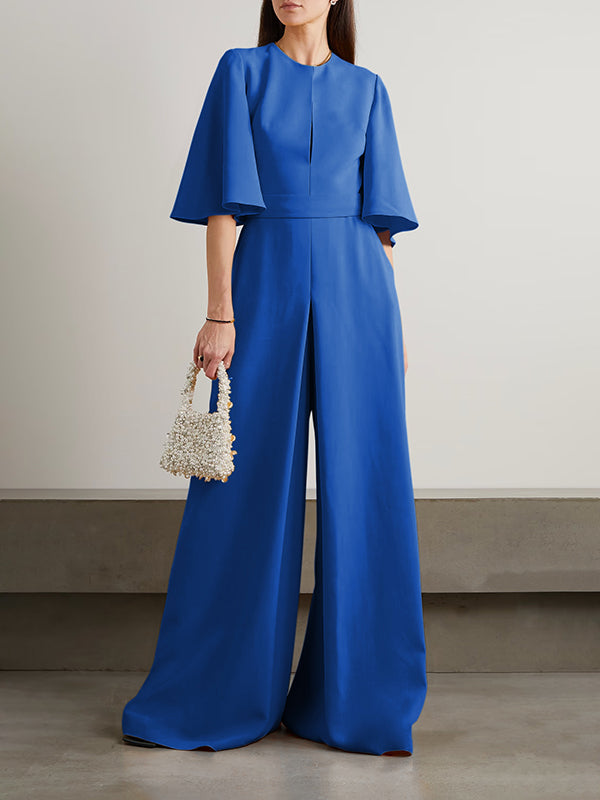 xakxx Loose Short Sleeves Solid Color Round-Neck Jumpsuits