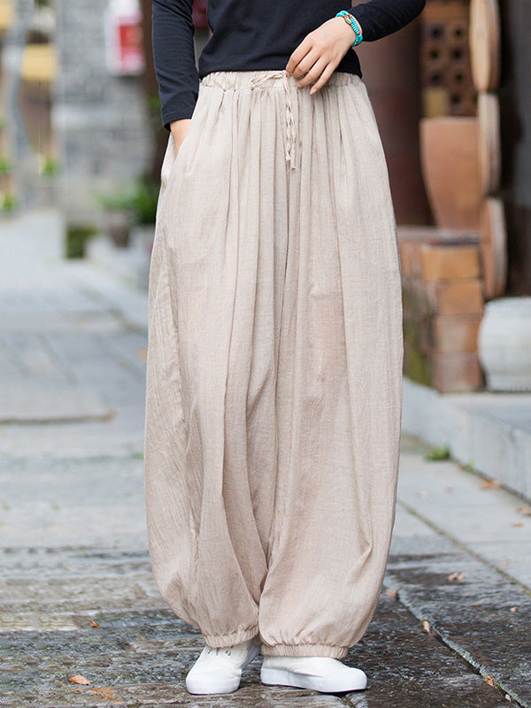 xakxx Vintage Wide Leg Loose Solid Color Bloomers Pants