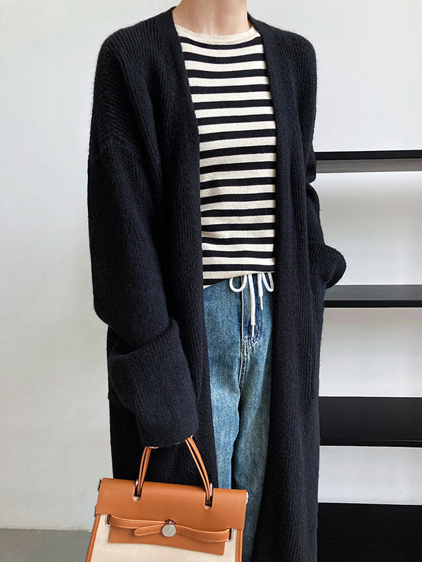 xakxx Casual Loose Solid Color Cardigan Tops