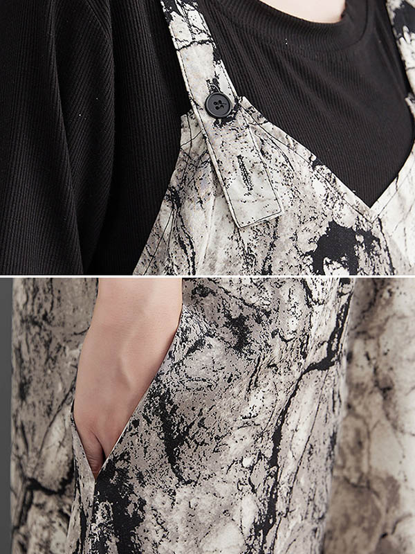 xakxx Vintage Printed Loose Wide Leg Overalls
