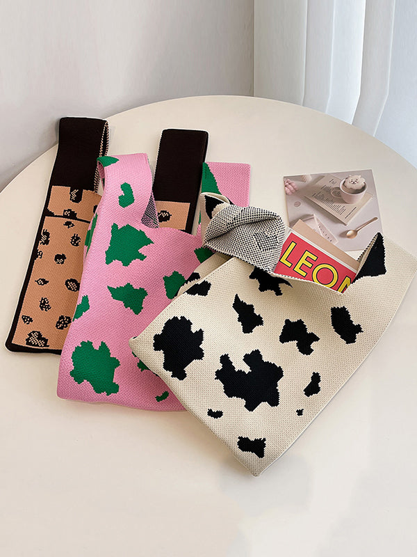 xakxx Urban Knitting Cow Pattern Bags Accessories Handbags