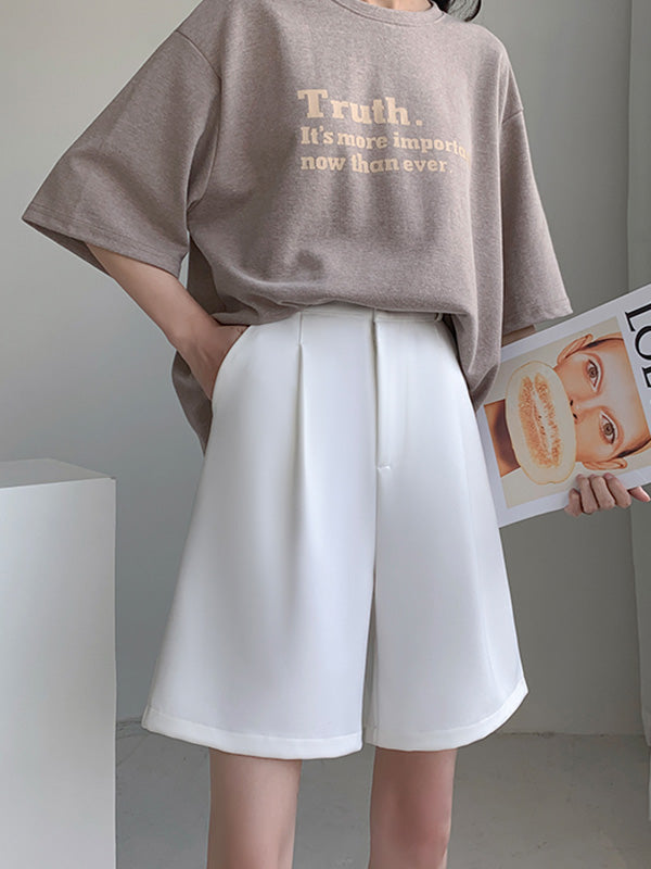 xakxx Stylish Solid Color High Waisted A-Line Wide Leg Trousers