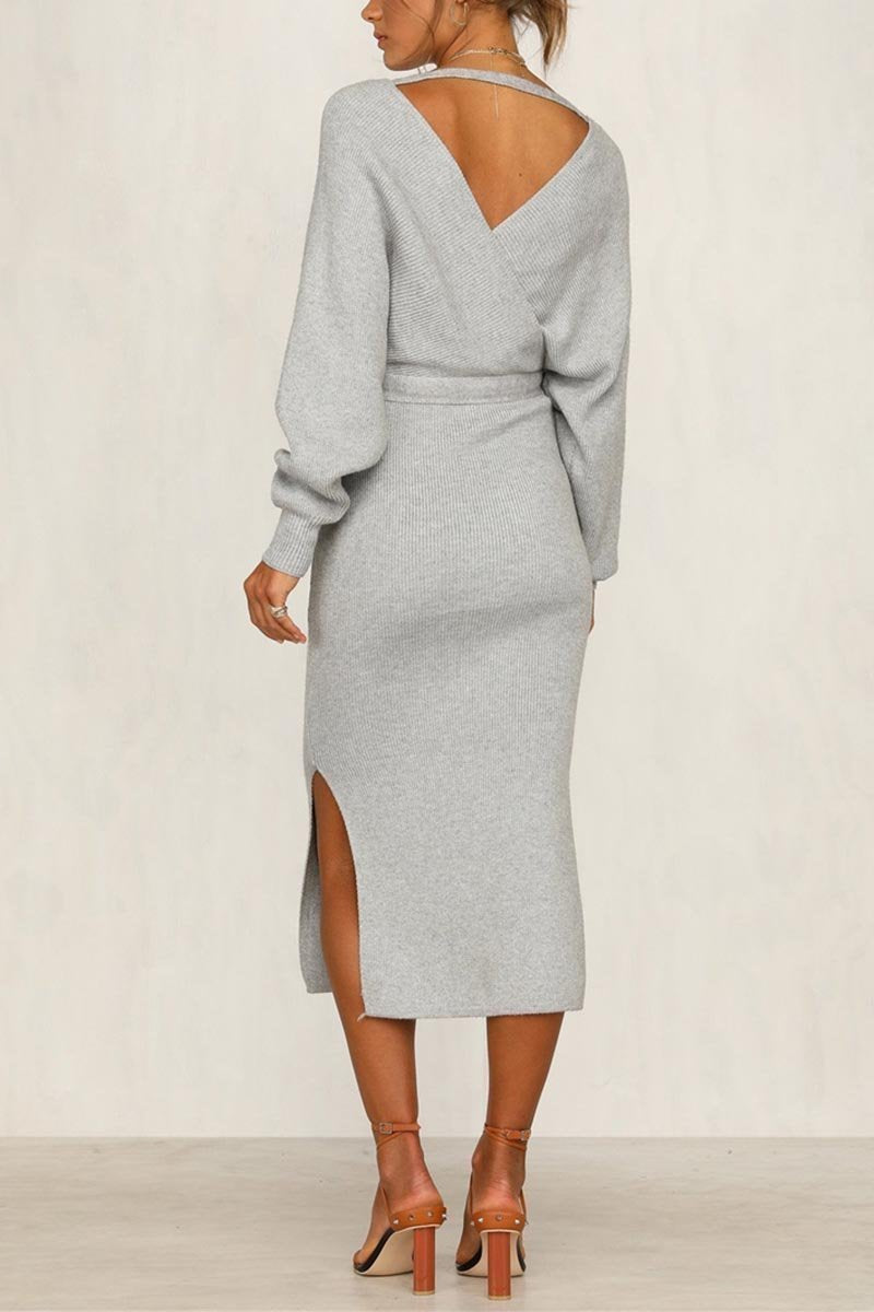 Xakxx V Neck Backless Sweater Dress(5 Colors)