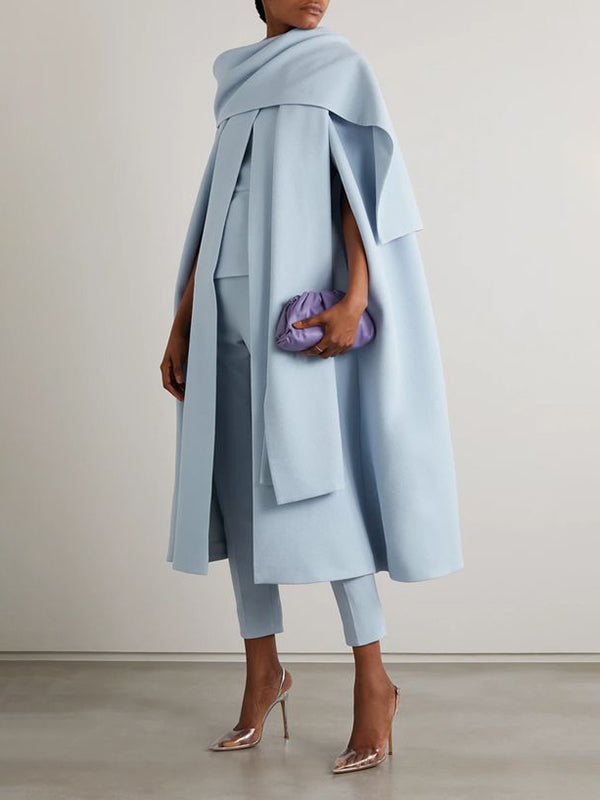 xakxx Cap Sleeve Solid Color Round-Neck Cape Pants Pants Set Two Pieces Set