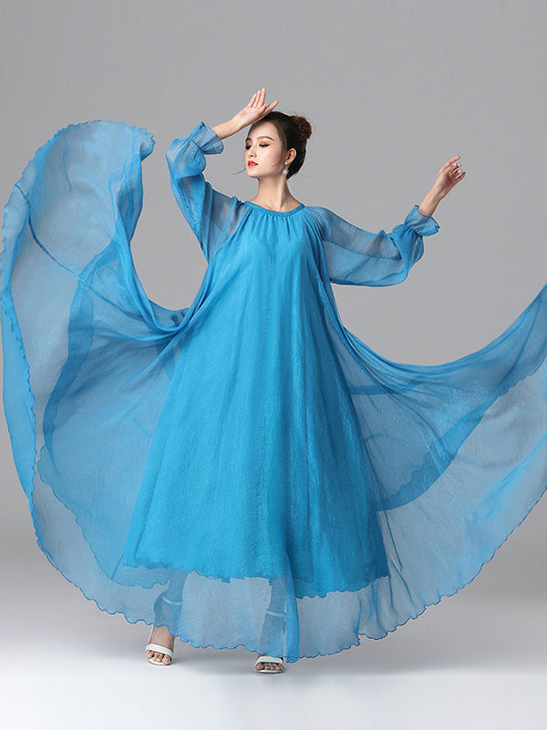 xakxx Artistic Retro Vintage Loose Solid Color Maxi Dress