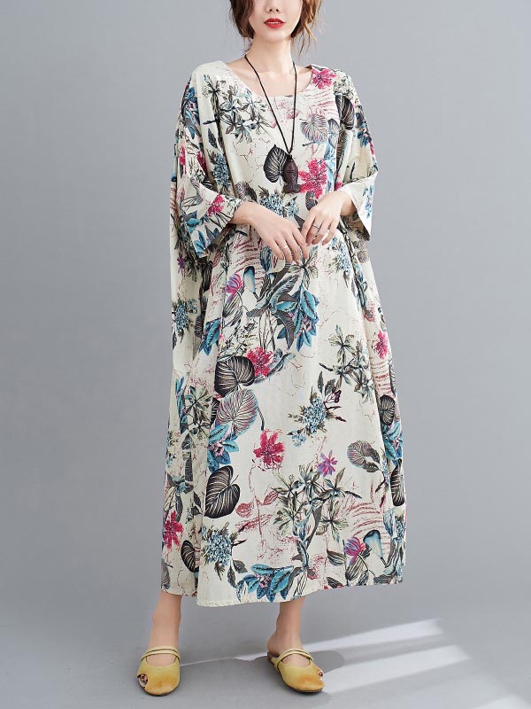 xakxx Vintage Floral Round-Neck Dress