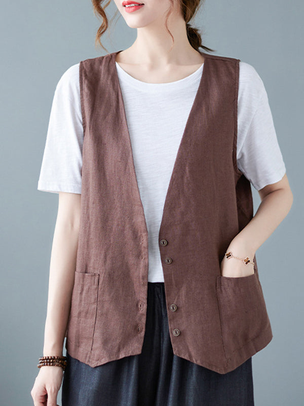 xakxx Simple Loose V-Neck Solid Color Vest