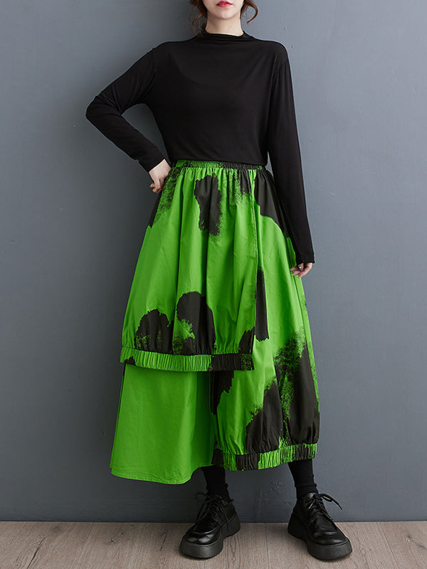 xakxx High Waisted Loose Asymmetric Elasticity Pleated Split-Joint Skirts