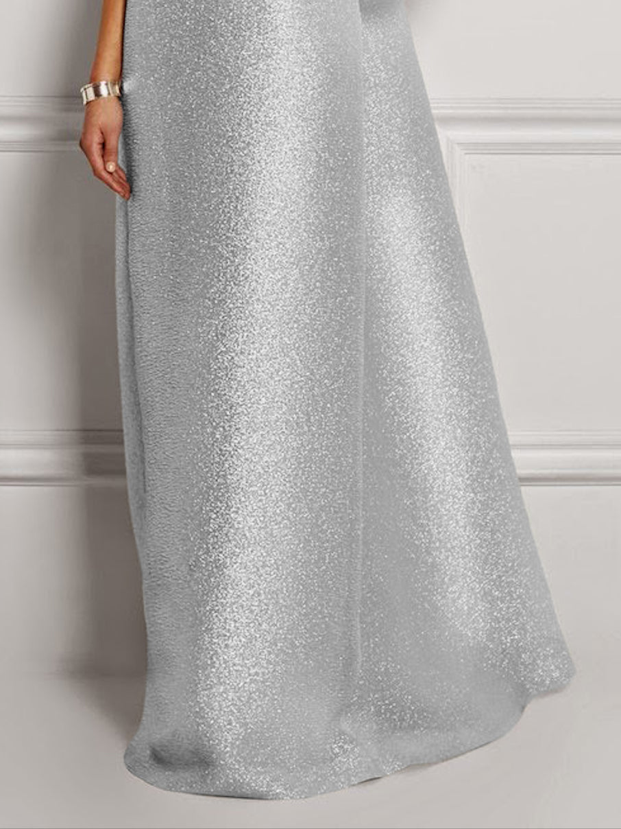 xakxx Loose Short Sleeves Shiny Solid Color V-Neck Maxi Dresses
