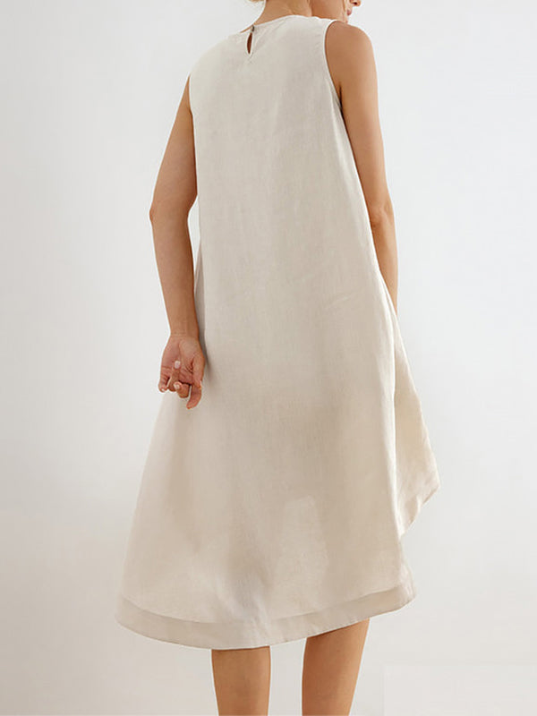 xakxx High-Low Loose Solid Color Round-Neck Midi Dresses