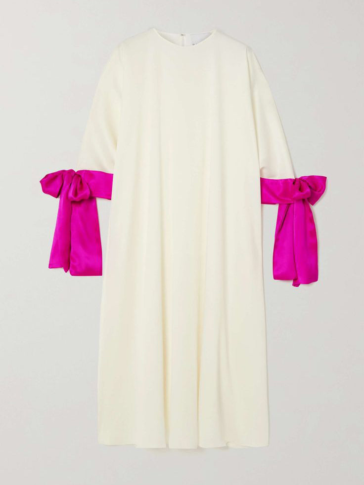 xakxx Loose Seven-Quarter Sleeves Contrast Color Round-Neck Midi Dresses