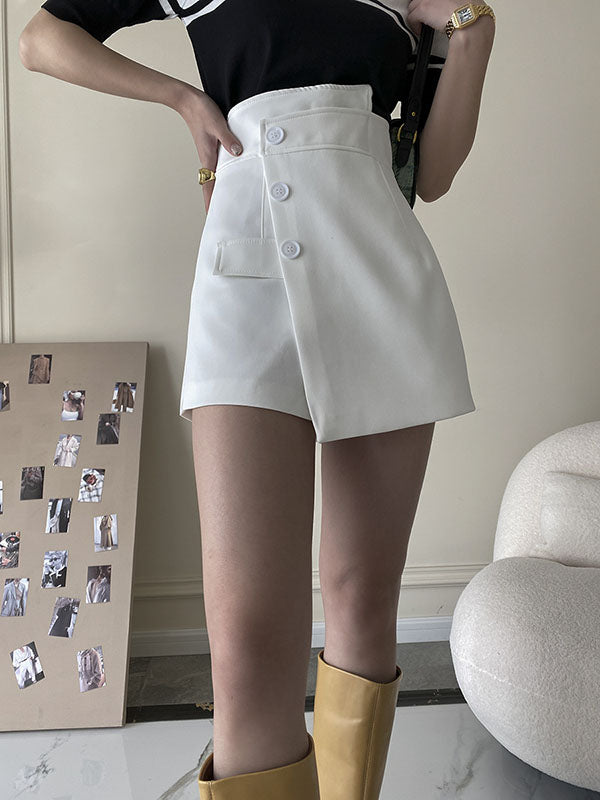 xakxx High Waisted Irregular Clipping Solid Color Culotte Shorts Bottoms