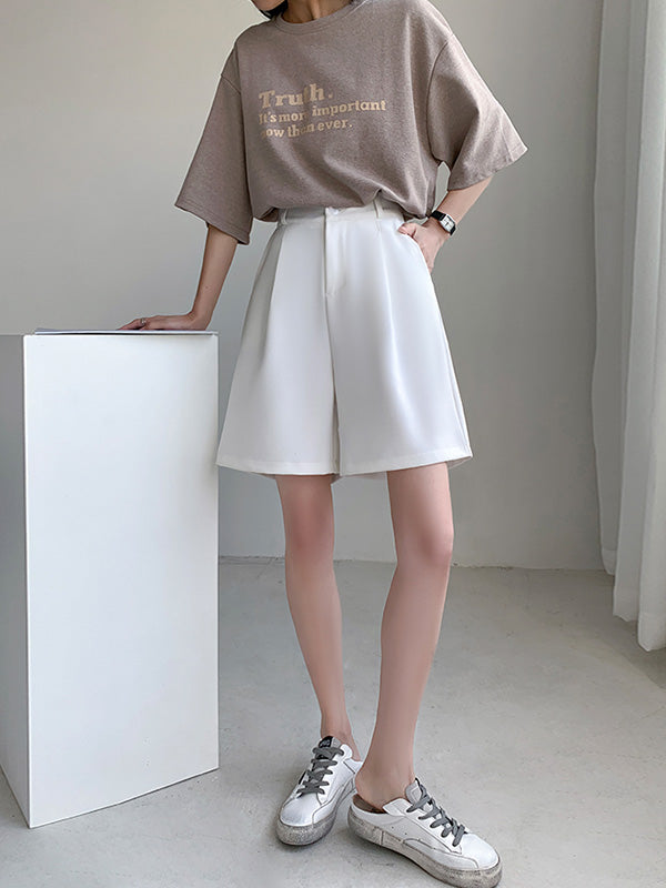 xakxx Stylish Solid Color High Waisted A-Line Wide Leg Trousers