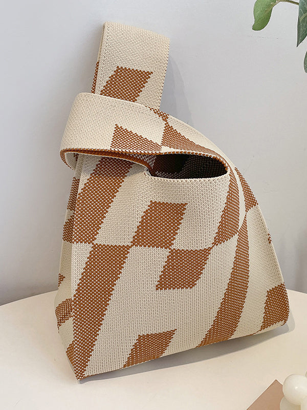 xakxx Contrast Color Letter Print Woven Bags Handbag