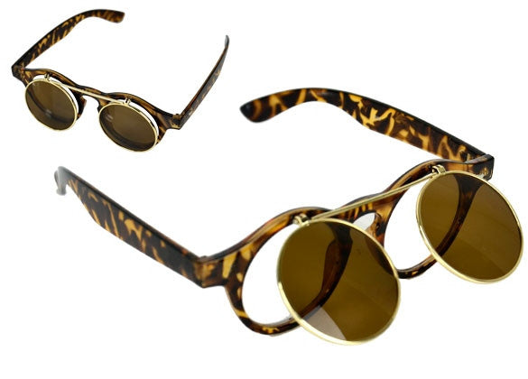 xakxx Women's Mens Retro Style Flip Up Round Steampunk Sunglasses